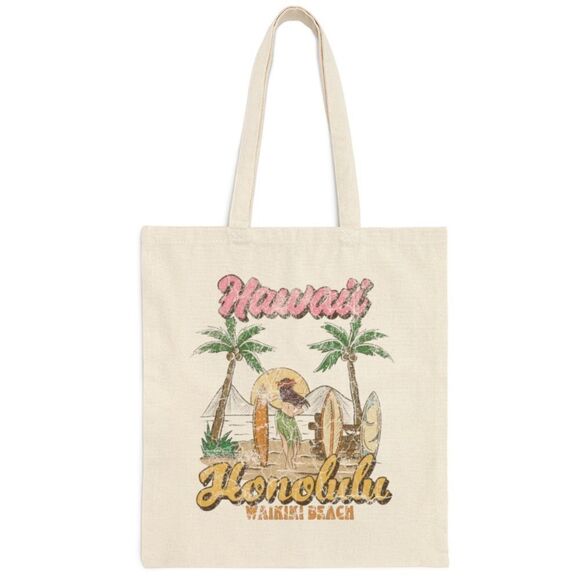 Honolulu Hawaii Waikiki Canvas Tote - Picture 1 of 7